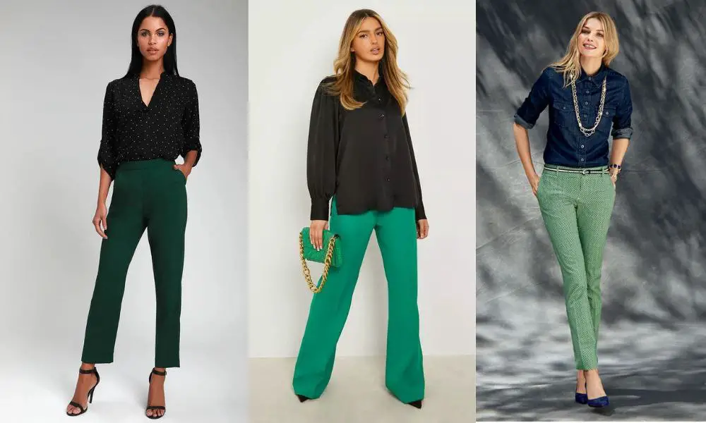Green Pants with Black Blouse
