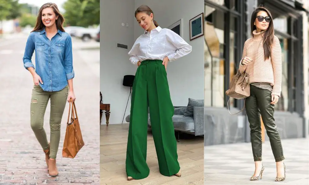 Green Pants with Button-Down Shirt or Sweater