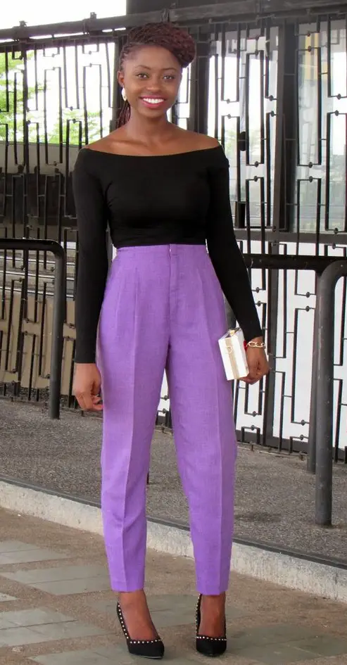 Black Halter Neck Top with Lavender Pants