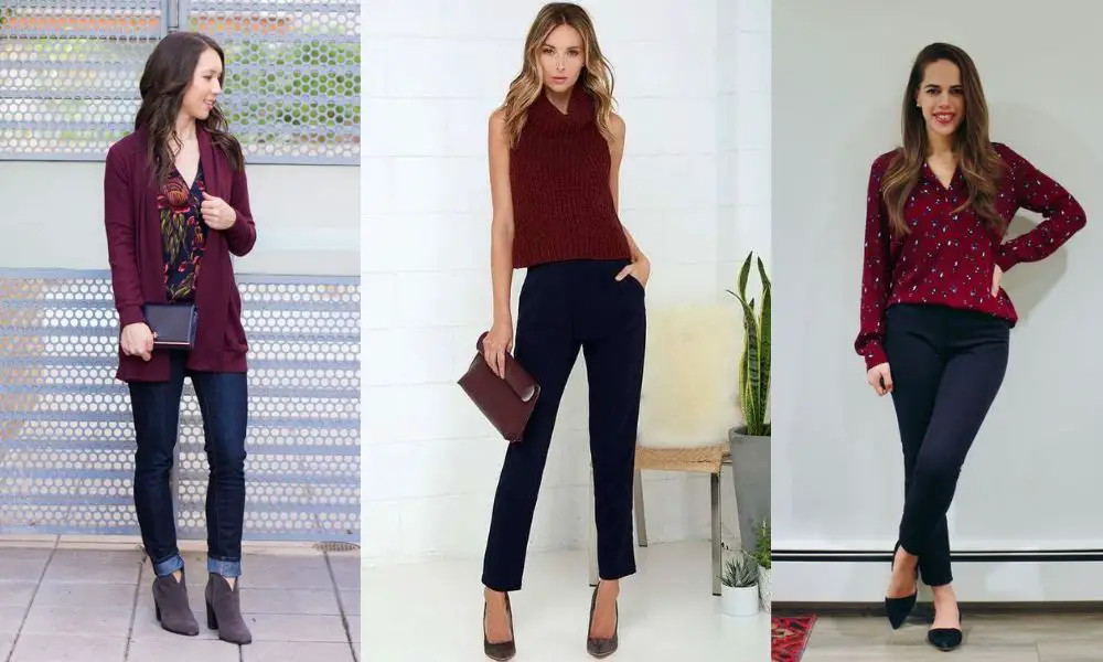 Burgundy and navy Blue Pants