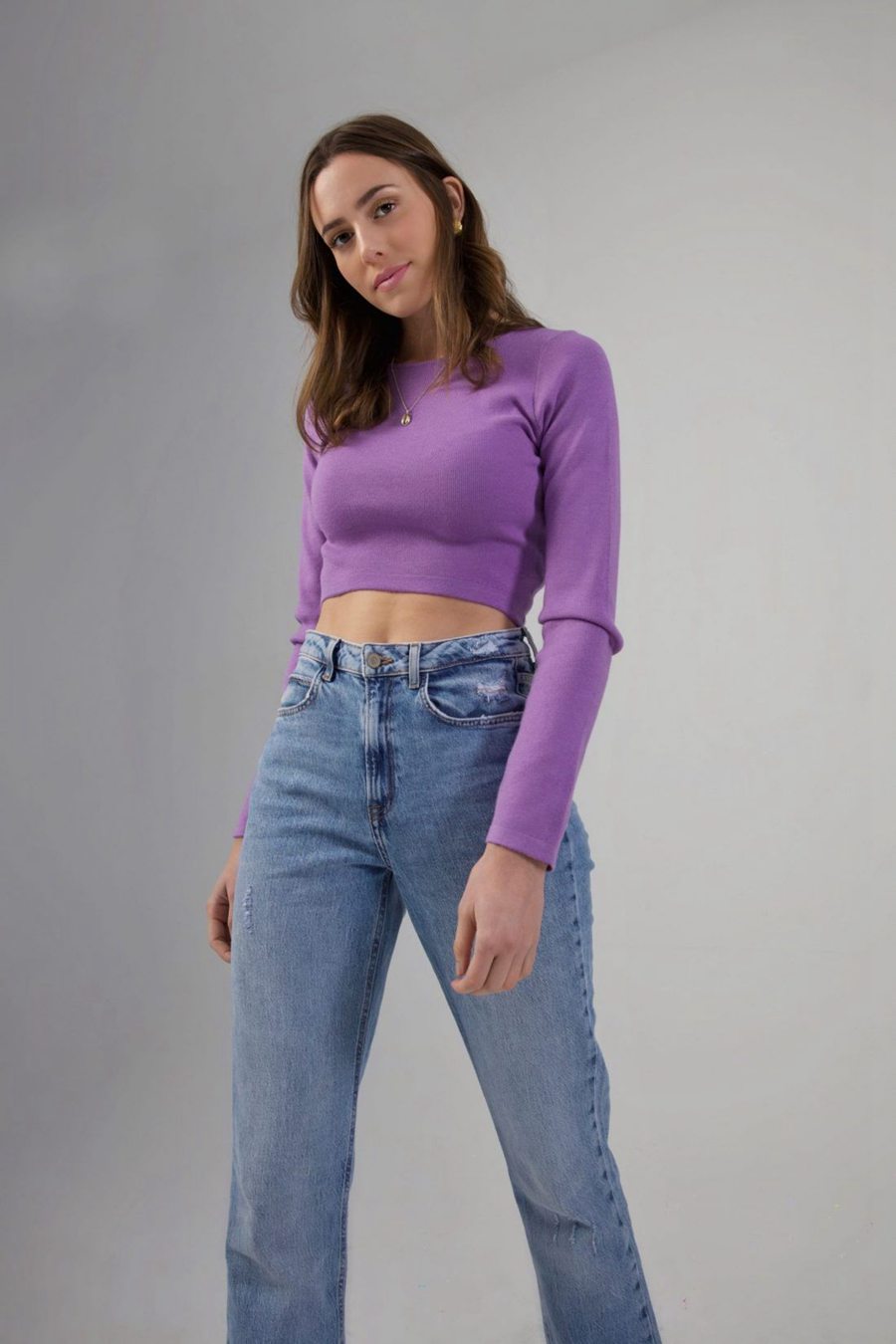 Purple Crop Top with Blue Jeans