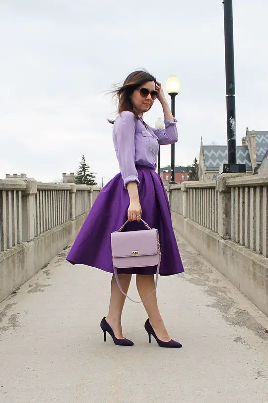 Purple Tucked-In Shirt with Purple Skirt