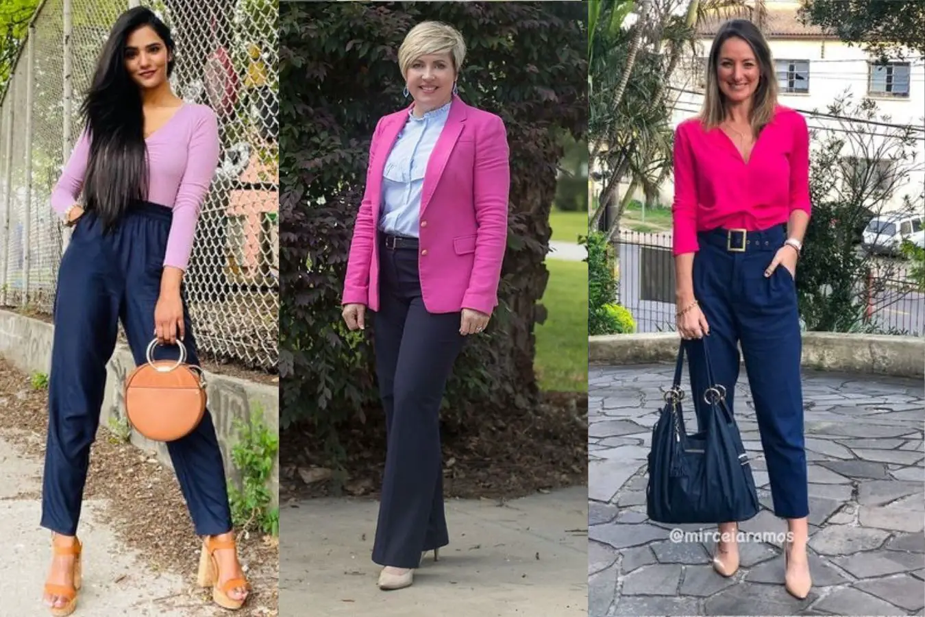 Pink or Light Pink With Navy Blue Pants