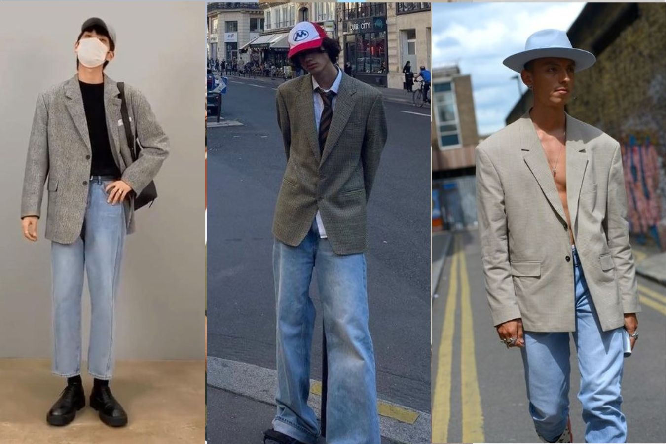 Wear A Bucket Hat With An Oversized Blazer And Jeans