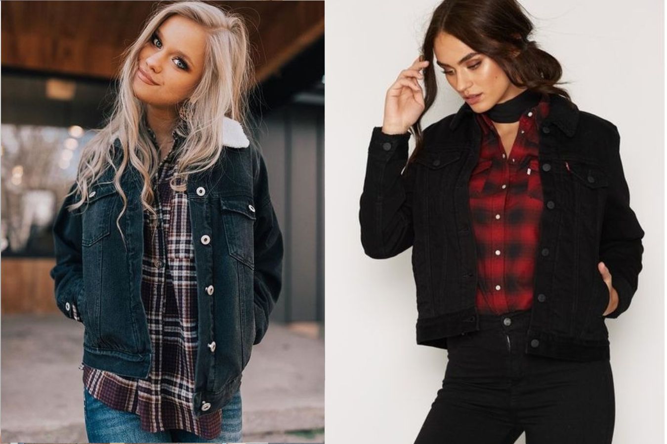 Wear Black Denim Jacket With Plaids