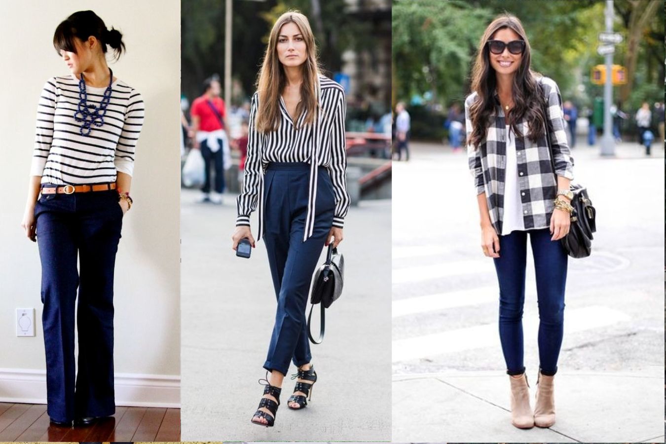 White Checked Shirt With Navy Blue Pants