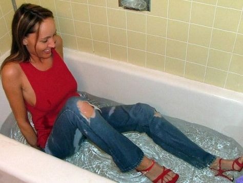 Get into the bathtub with the jeans still on you.