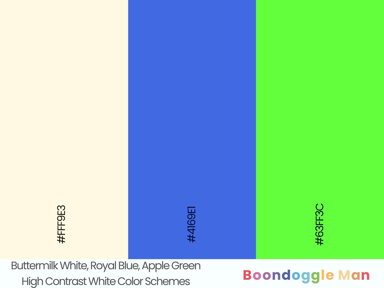 Buttermilk White, Royal Blue, Apple Green