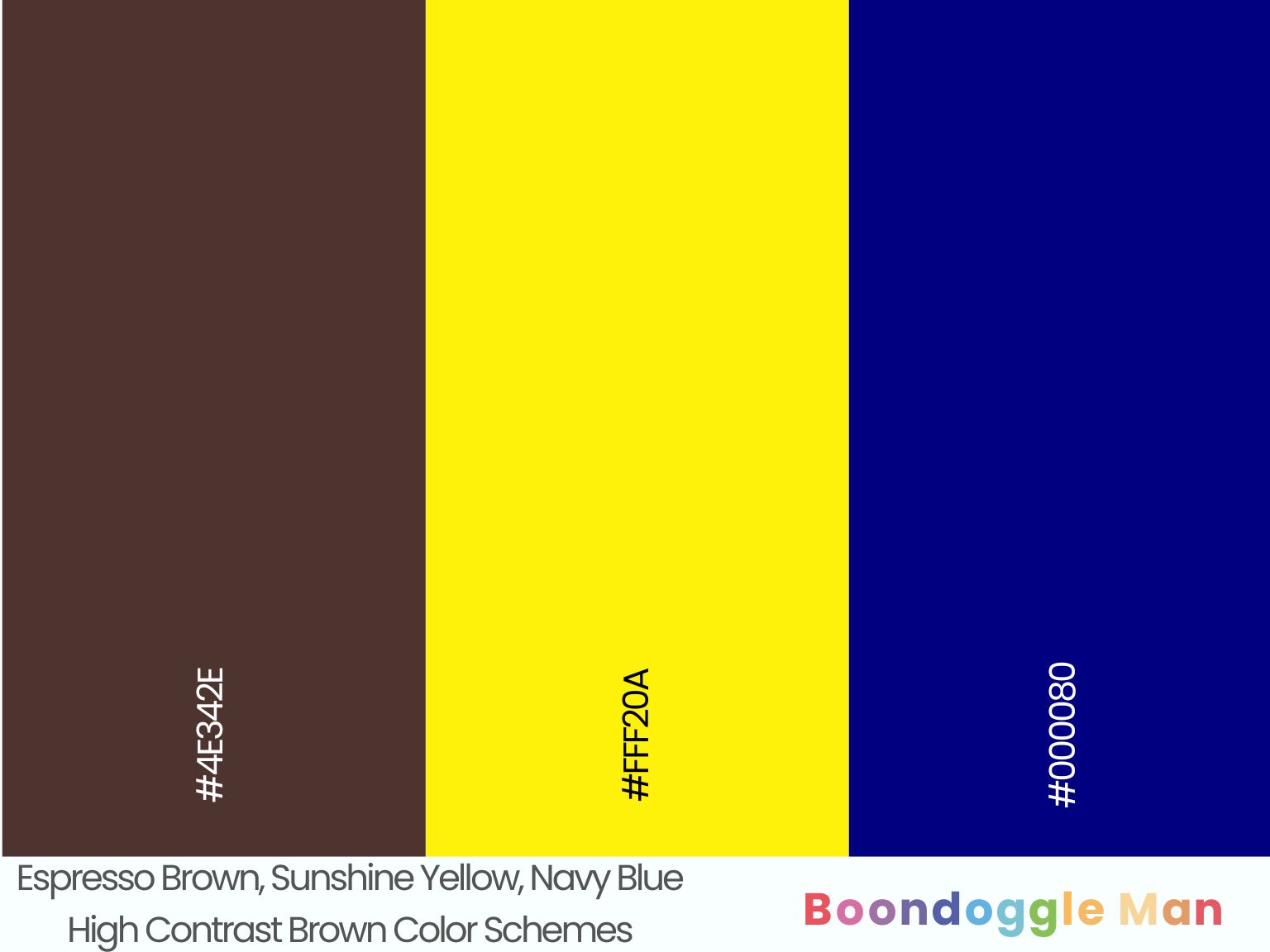 Espresso Brown, Sunshine Yellow, Navy Blue