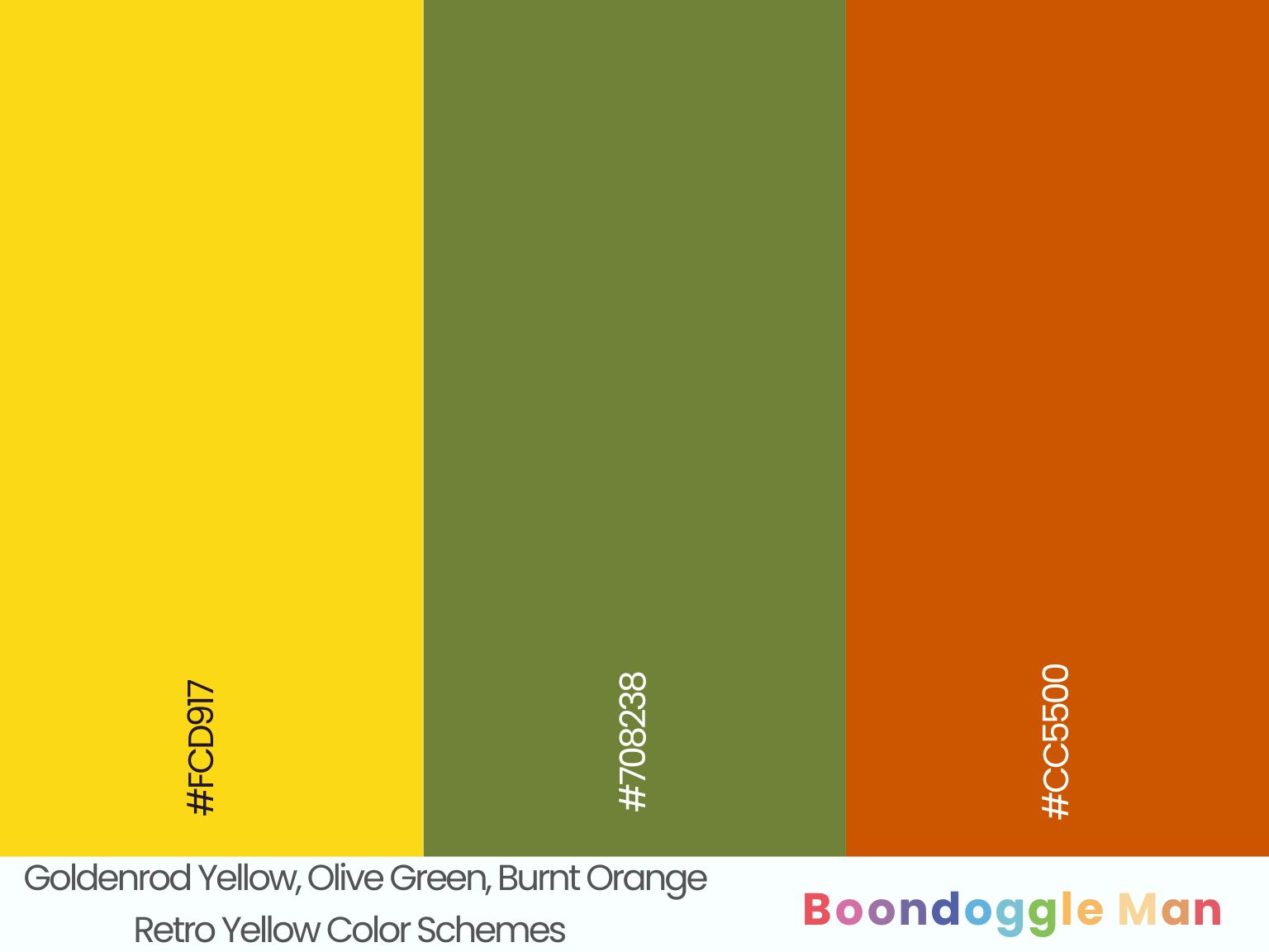 Goldenrod Yellow, Olive Green, Burnt Orange