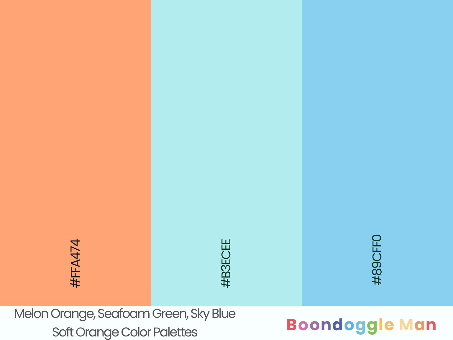 Melon Orange, Seafoam Green, Sky Blue